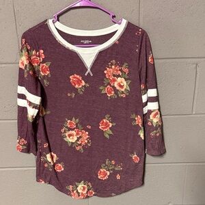 Arizona Jean Company Floral Burgundy Blouse